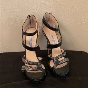 Jimmy Choo Rhinestone Black Patent Sandals